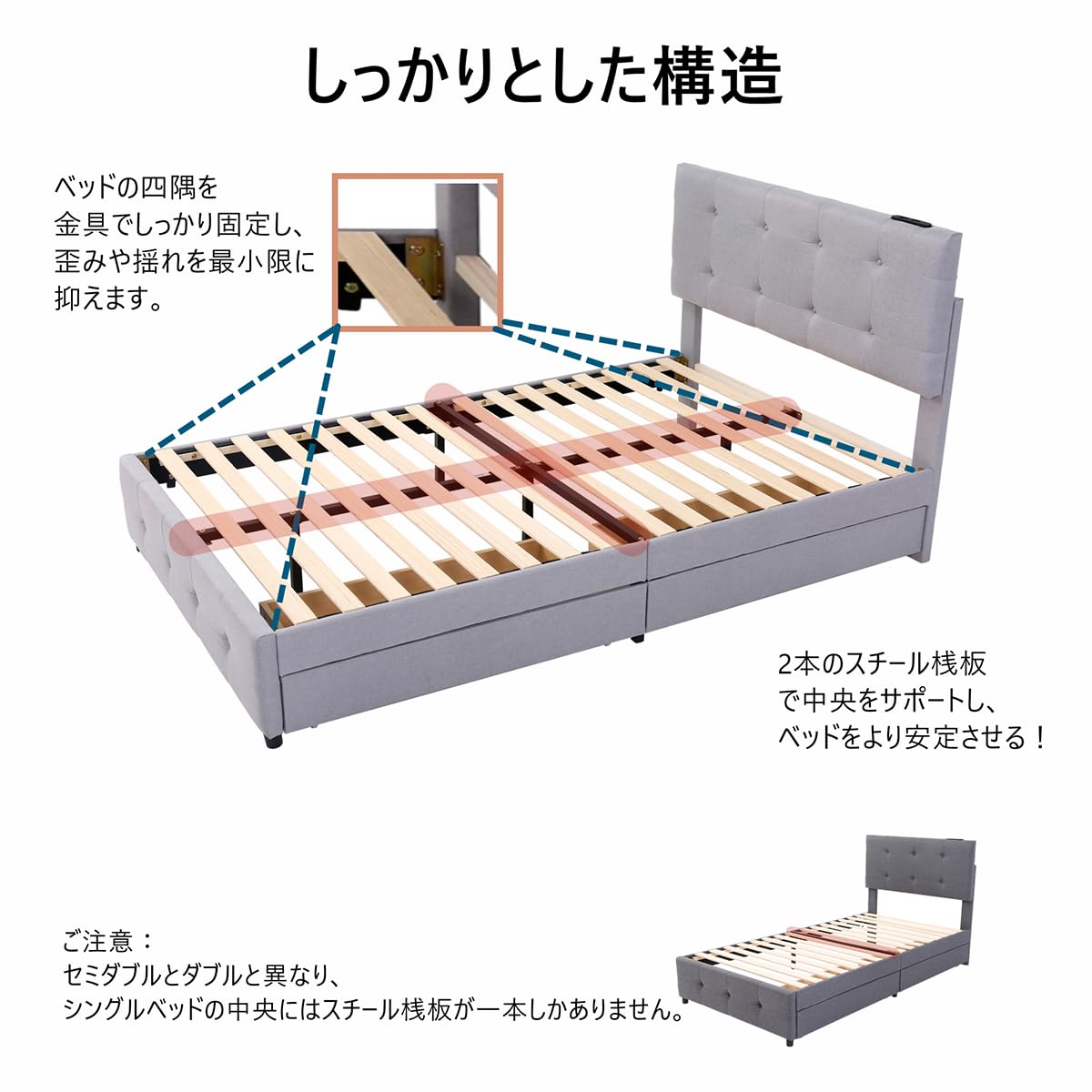 Amazon｜Kennkari ファブリックベッド 収納付き ベッドフレーム 布貼り